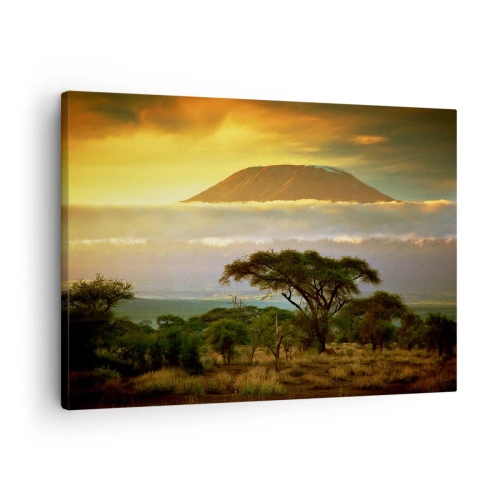 Cuadro sobre lienzo - Impresión de Imagen - Paisaje africano con el Kilimanjaro al amanecer - 70x50cm - El sueño del viajero - Decoración de pared moderna para salón y dormitorio ARTTOR