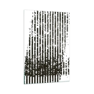 Cuadro sobre vidrio - Impresiones sobre Vidrio - Líneas abstractas con efecto desgastado en blanco y negro. - 80x120cm - Ritmo y ruido - Decoración de pared moderna para salón y dormitorio ARTTOR