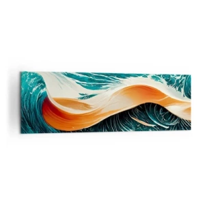 Cuadro sobre lienzo - Impresión de Imagen - Olas marinas dinámicas con cinta abstracta - 160x50cm - El sueño de un surfista - Decoración de pared moderna para salón y dormitorio ARTTOR