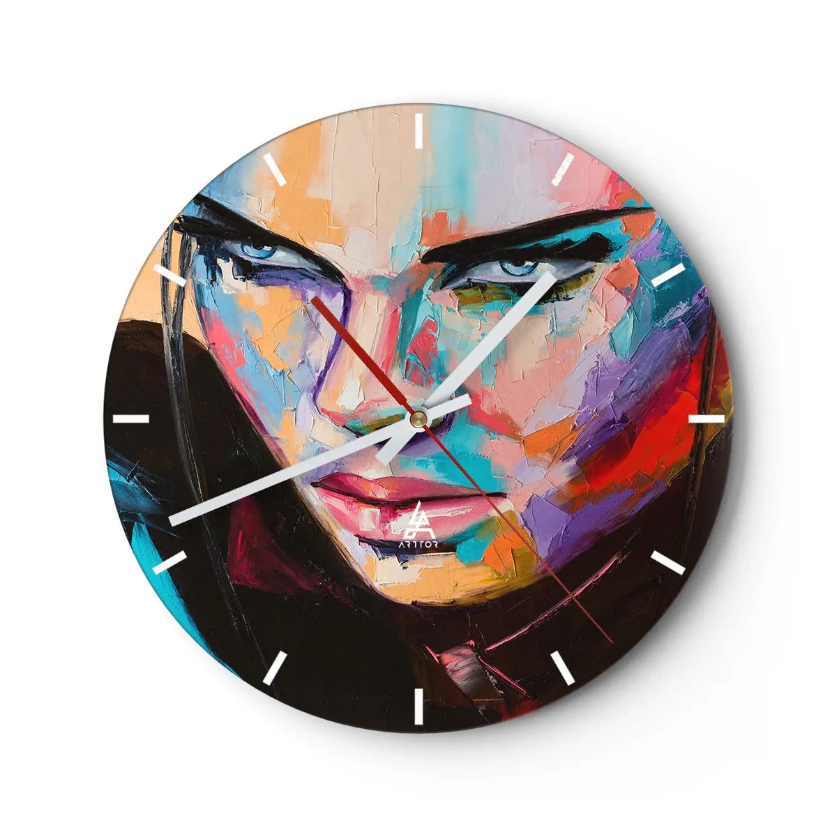 Reloj de pared - Reloj de vidrio - Retrato abstracto de una mujer - 30x30cm - Salvaje de corazón - Decoración de pared moderna para salón, cocina y dormitorio ARTTOR