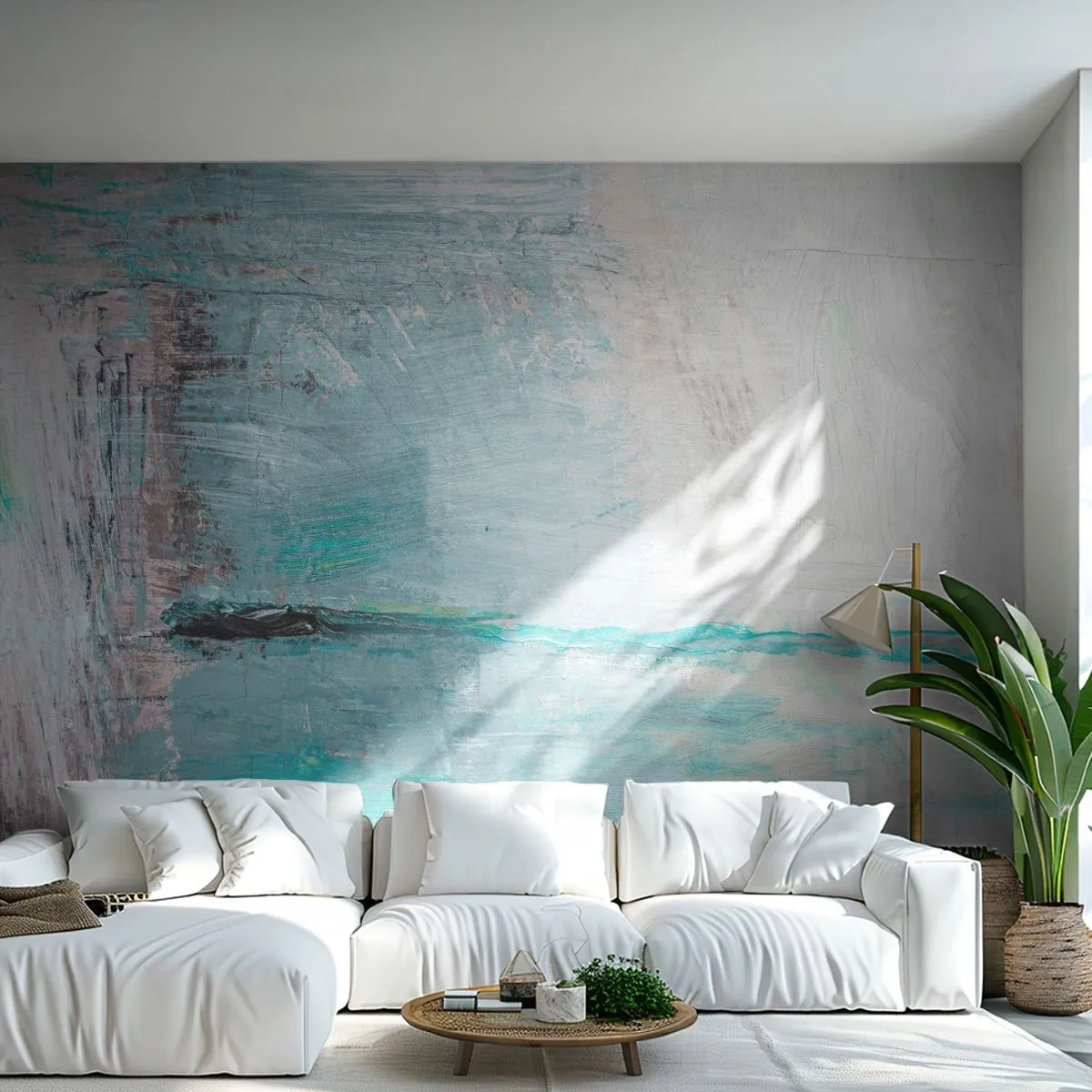 Fotomural Premium Canvas - Horizontalmente sobre el azul - Abstracción, Pedazo, Patrón moderno - 450x315 cm