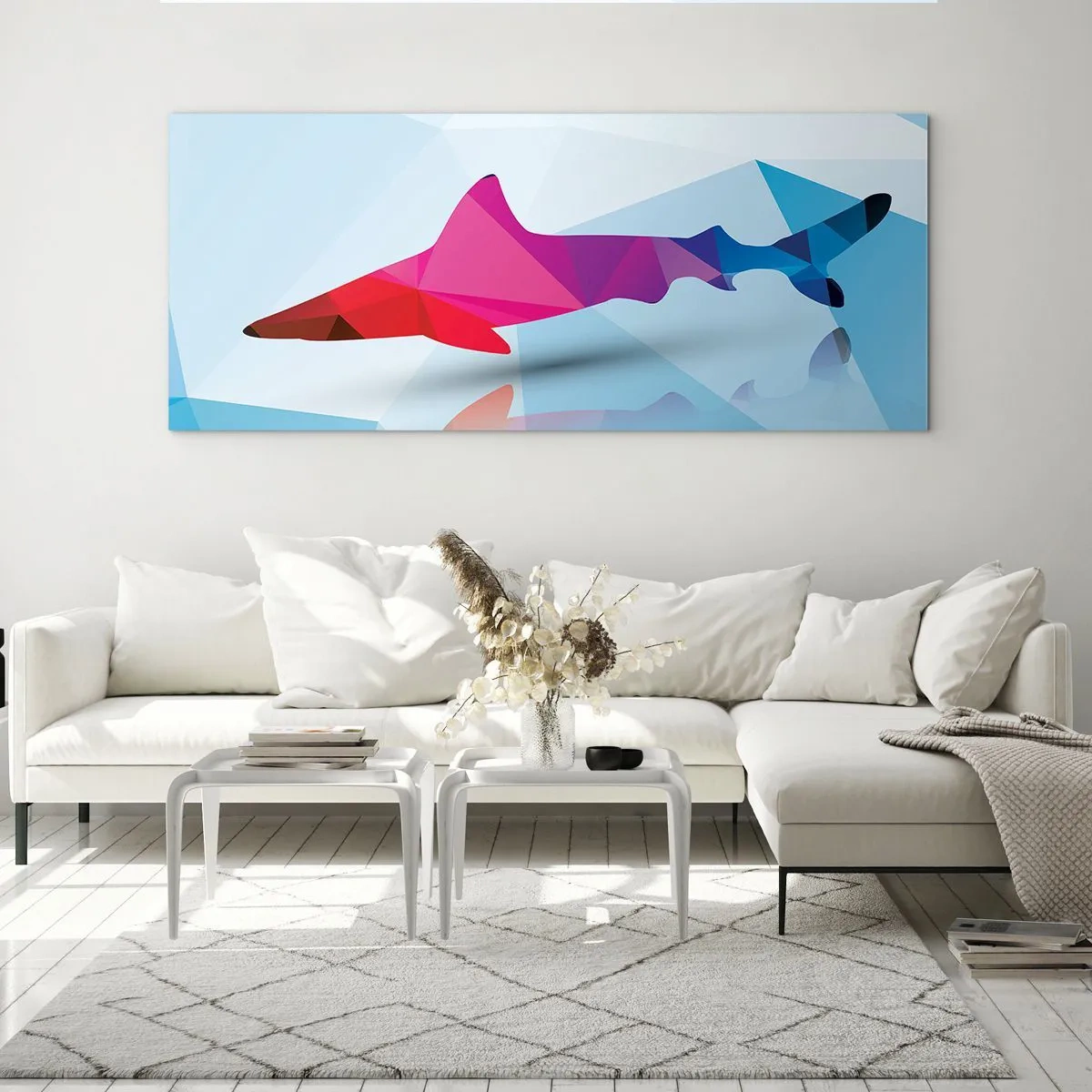 Cuadro sobre vidrio - Impresiones sobre Vidrio - Tiburón en espacio cristalino - 100x40 cm