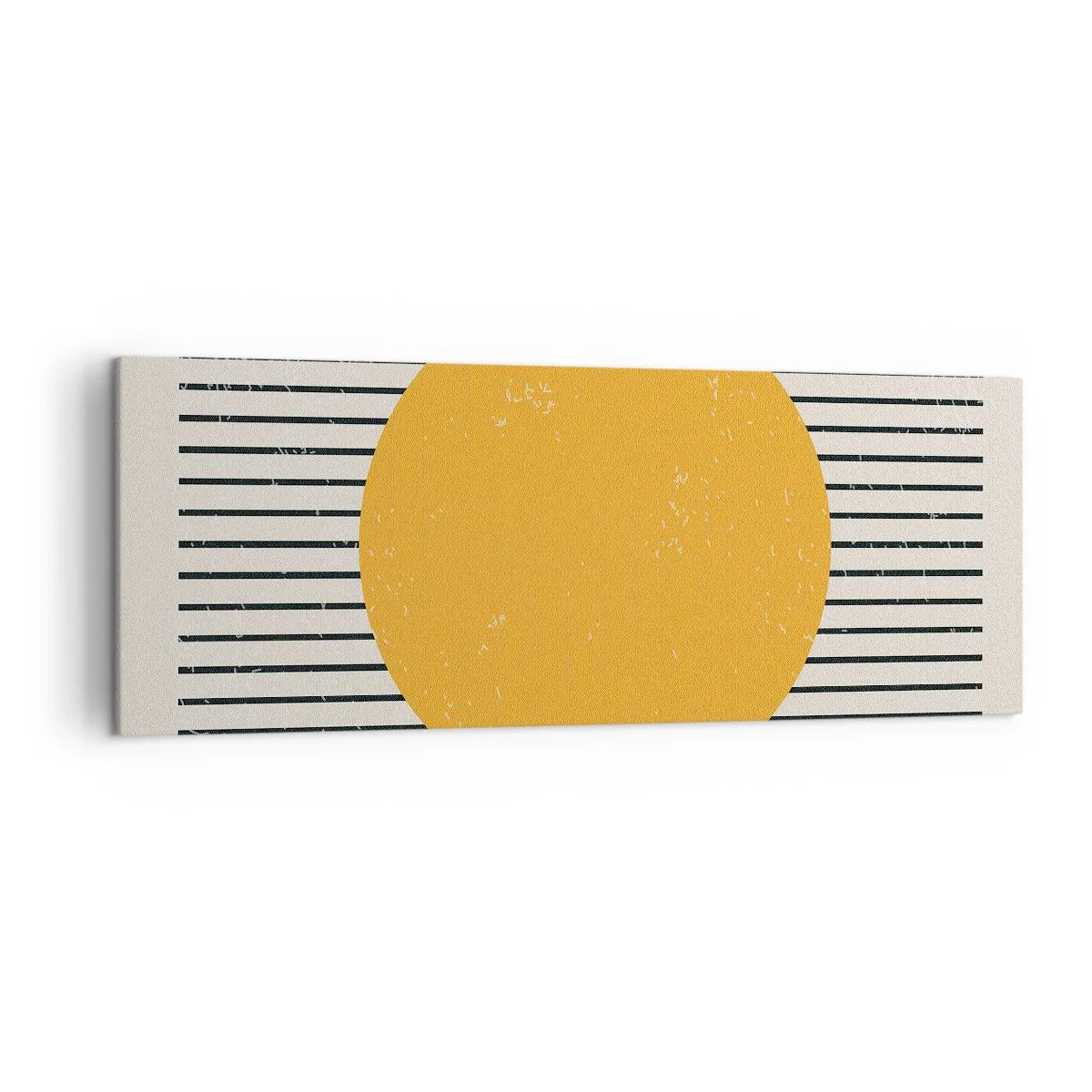 Cuadro sobre lienzo - Impresión de Imagen - Un círculo amarillo sobre un fondo de líneas horizontales blancas y negras. - 140x50cm - El poder de la sencillez - Decoración de pared moderna para salón y dormitorio ARTTOR
