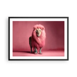 Póster en marco negro - Un león artísticamente representado con una melena rosa sobre un fondo rosa. - 70x50cm - Y ya no me tienes miedo - Decoración de pared moderna para salón y dormitorio ARTTOR
