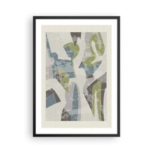 Póster en marco negro - Figuras abstractas en tonos verdes y azules. - 50x70cm - Composición tras vidriera - Decoración de pared moderna para salón y dormitorio ARTTOR