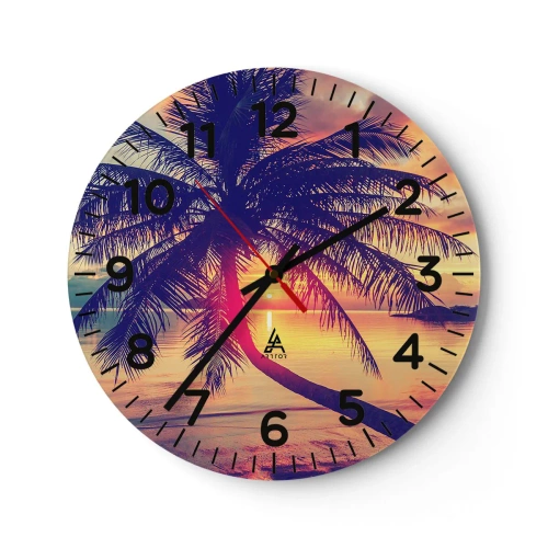 Reloj de pared - Reloj de vidrio - Atardecer bajo las palmeras - 40x40 cm