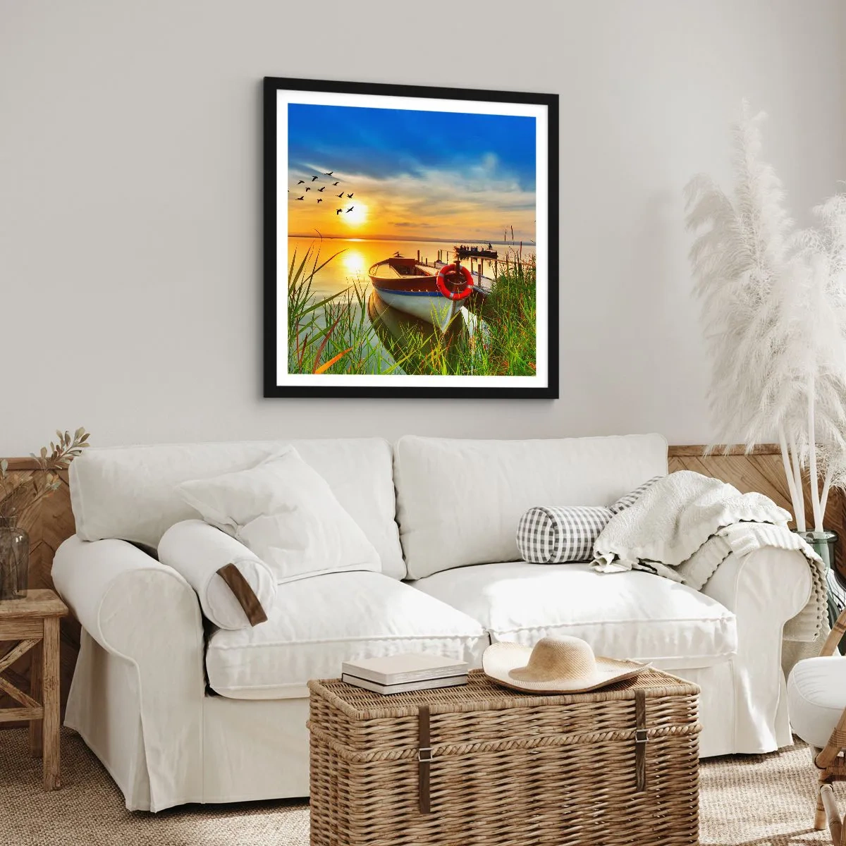Póster en marco negro - Los cormoranes están volando - 30x30 cm