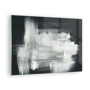 Cuadro sobre vidrio - Impresiones sobre Vidrio - Abstracción minimalista en blanco y negro - 70x50cm - Tejido vertical y horizontal - Decoración de pared moderna para salón y dormitorio ARTTOR