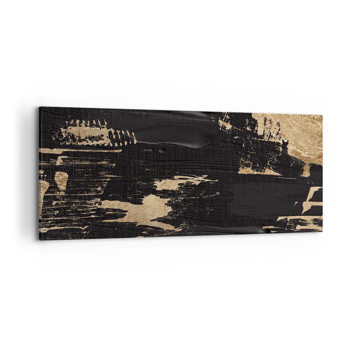 Cuadro sobre lienzo - Impresión de Imagen - Composición abstracta en tonos negros y dorados. - 120x50cm - Un rastro de tacto - Decoración de pared moderna para salón y dormitorio ARTTOR
