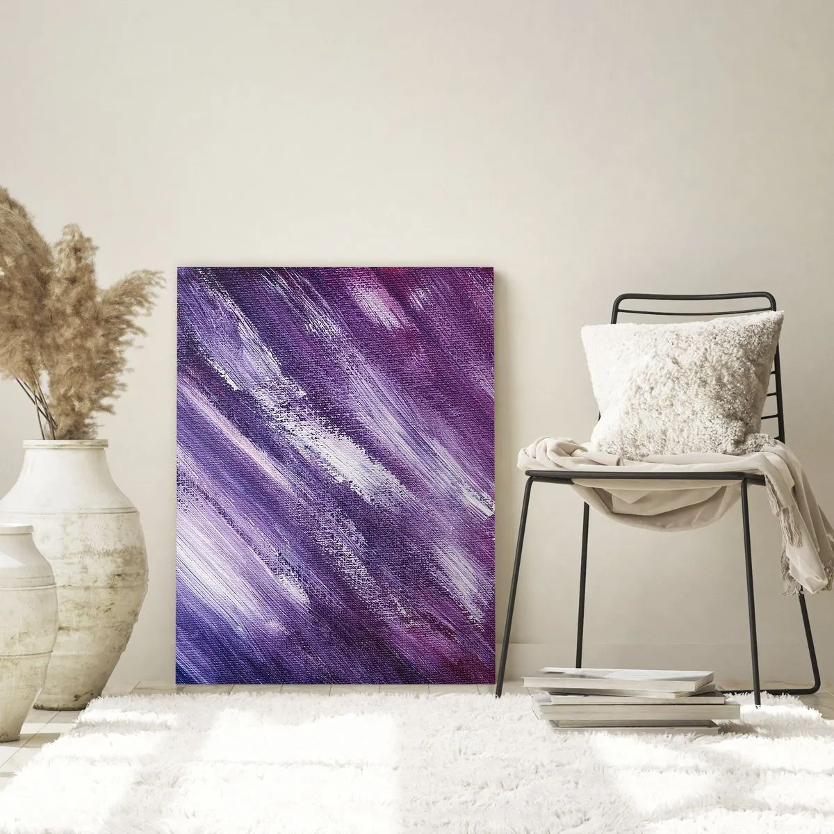 Cuadro sobre vidrio - Impresiones sobre Vidrio - Cuadro abstracto en tonos morados y blancos - 50x70cm - Cuando sopla el viento del sol - Decoración de pared moderna para salón y dormitorio ARTTOR