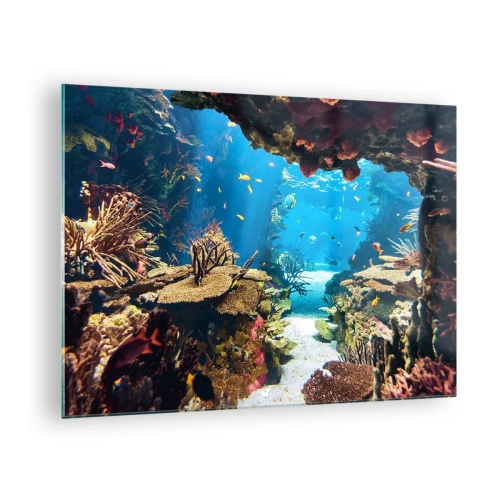 Cuadro sobre vidrio - Impresiones sobre Vidrio - Mundo submarino con arrecifes de coral y peces. - 70x50cm - Ni siquiera has soñado - Decoración de pared moderna para salón y dormitorio ARTTOR