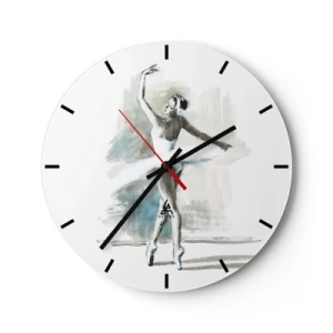Reloj de pared - Reloj de vidrio - Una bailarina con un traje blanco capturada en una pose de baile. - 30x30cm - Encantada por un cisne - Decoración de pared moderna para salón, cocina y dormitorio ARTTOR
