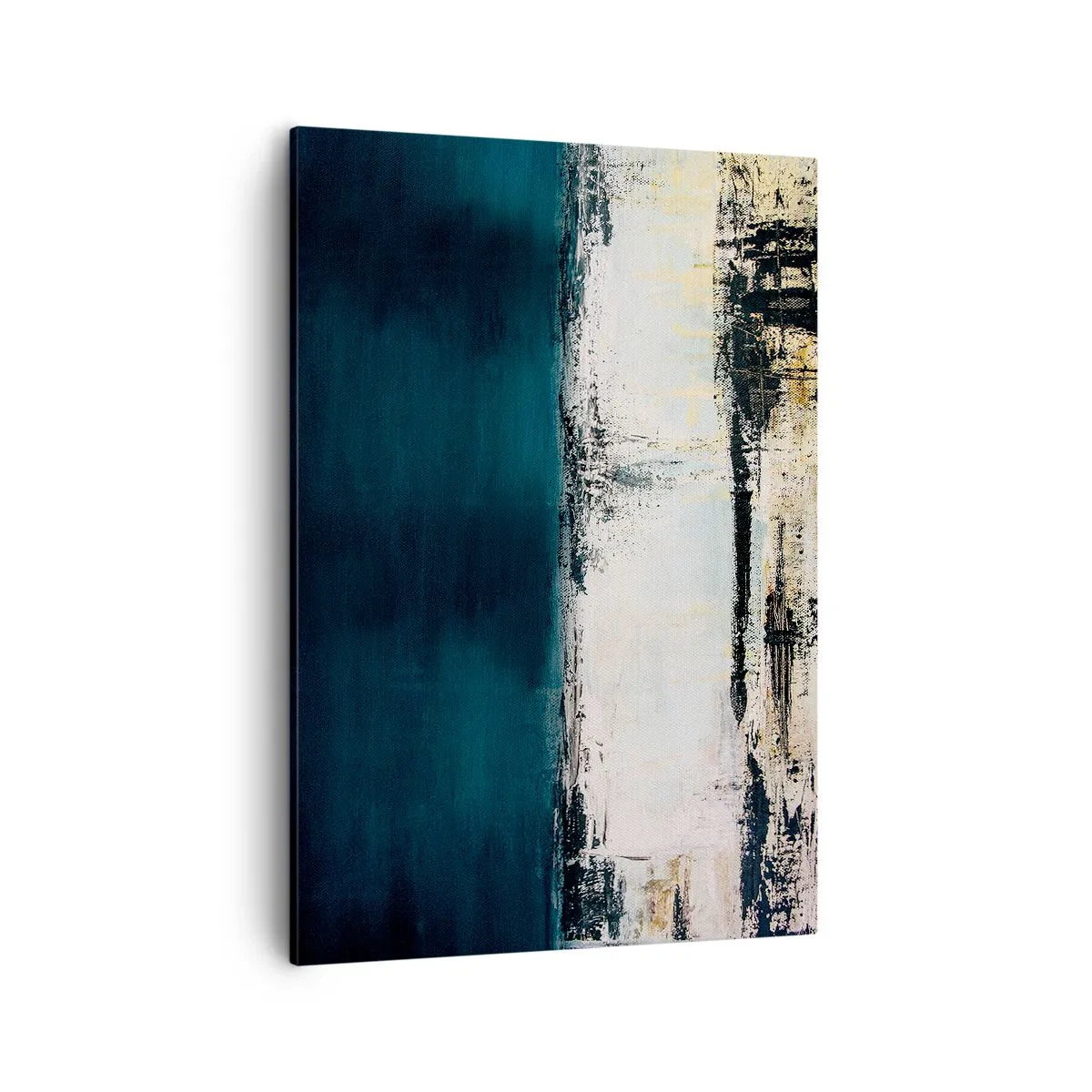Cuadro sobre lienzo - Impresión de Imagen - Composición horizontal abstracta en tonos azul marino y blanco. - 50x70cm - Composición horizontal - Decoración de pared moderna para salón y dormitorio ARTTOR