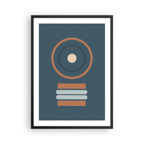 Póster en marco negro - Patrón geométrico con círculos y rectángulos en tonos azules y marrones. - 50x70cm - La esencia de las cosas - Decoración de pared moderna para salón y dormitorio ARTTOR