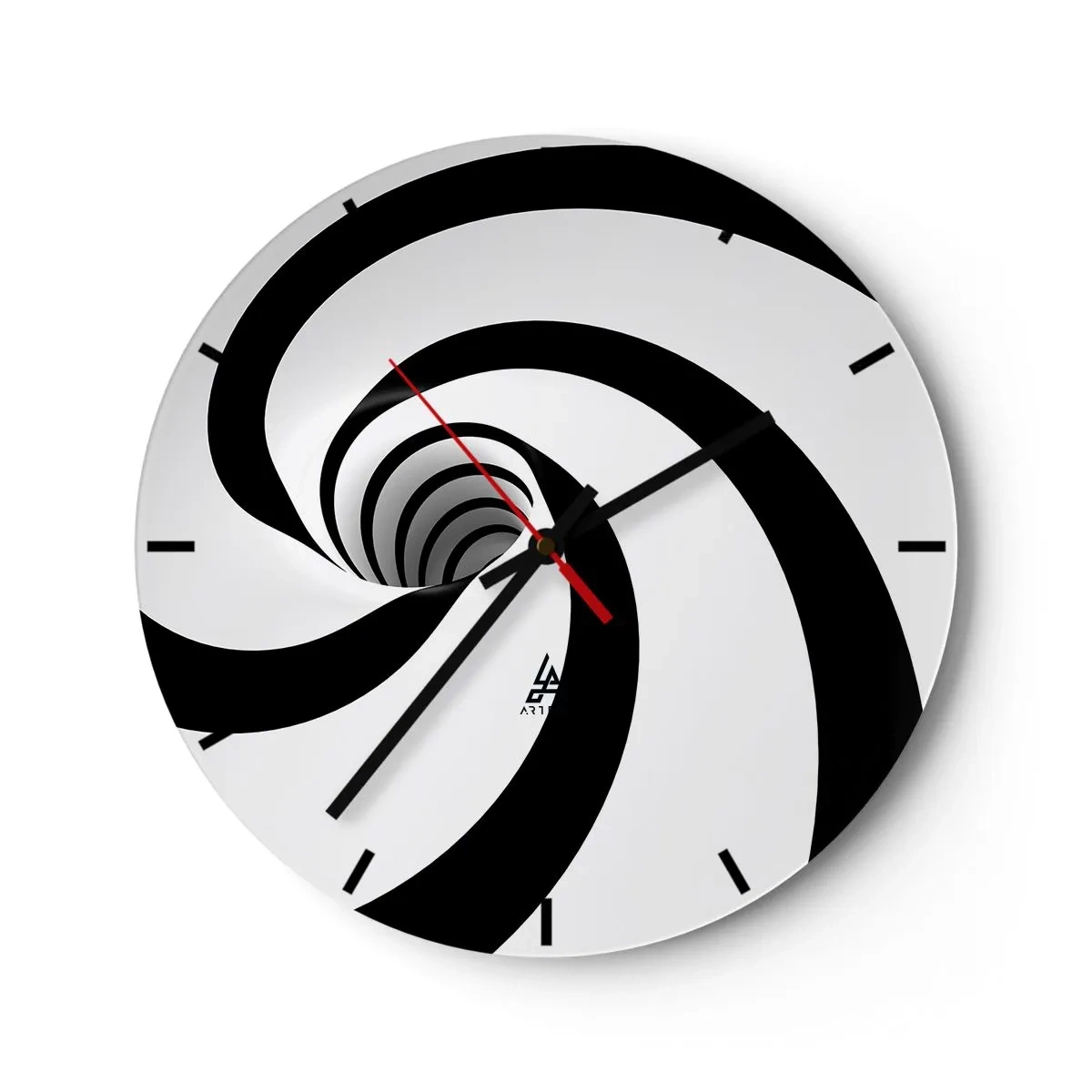 Reloj de pared - Reloj de vidrio - Espiral dinámica en blanco y negro - 30x30cm - ¿Ceder al torbellino? - Decoración de pared moderna para salón, cocina y dormitorio ARTTOR