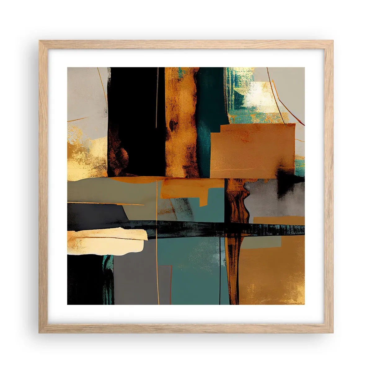 Póster en marco roble claro - Abstracción: luces y sombras - 50x50 cm