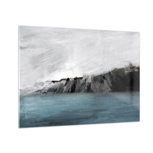 Cuadro sobre vidrio - Impresiones sobre Vidrio - Composición abstracta en tonos azul, blanco y negro. - 70x50cm - Agua - tierra: un choque de elementos - Decoración de pared moderna para salón y dormitorio ARTTOR