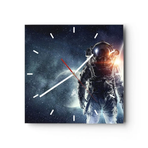 Reloj de pared - Reloj de vidrio - Astronauta con el espacio y el planeta Tierra como telón de fondo - 30x30cm - Una aventura cósmica - Decoración de pared moderna para salón y dormitorio ARTTOR