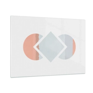 Cuadro sobre vidrio - Impresiones sobre Vidrio - Un rombo pastel en el centro entre los semicírculos sobre un fondo blanco. - 100x70cm - Arte geométrico - Decoración de pared moderna para salón y dormitorio ARTTOR
