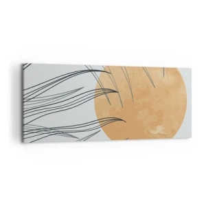 Cuadro sobre lienzo - Impresión de Imagen - Hojas de hierba abstractas contra el fondo de un gran sol naranja - 120x50cm - Siempre hacia el sol - Decoración de pared moderna para salón y dormitorio ARTTOR