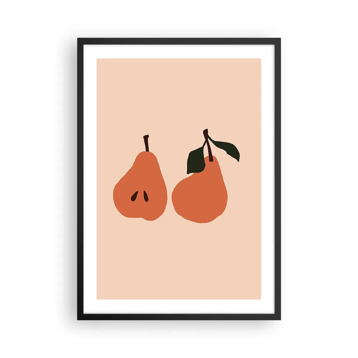 Póster en marco negro - Una ilustración minimalista de dos peras sobre un fondo beige. - 50x70cm - La dulzura misma - Decoración de pared moderna para salón y dormitorio ARTTOR