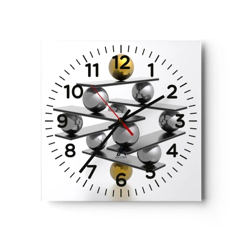 Reloj de pared - Reloj de vidrio - Balance de oro y plata - 30x30 cm