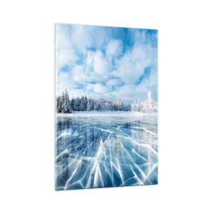Cuadro sobre vidrio - Impresiones sobre Vidrio - Un lago congelado rodeado de un bosque cubierto de nieve. - 70x100cm - Vista deslumbrante y cristalina - Decoración de pared moderna para salón y dormitorio ARTTOR