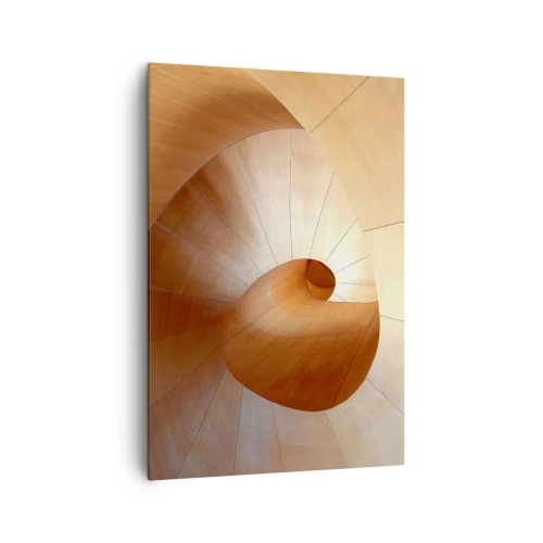 Cuadro sobre lienzo - Impresión de Imagen - Espiral abstracta en tonos madera y marrón claro. - 70x100cm - Serpentina arquitectónica - Decoración de pared moderna para salón y dormitorio ARTTOR