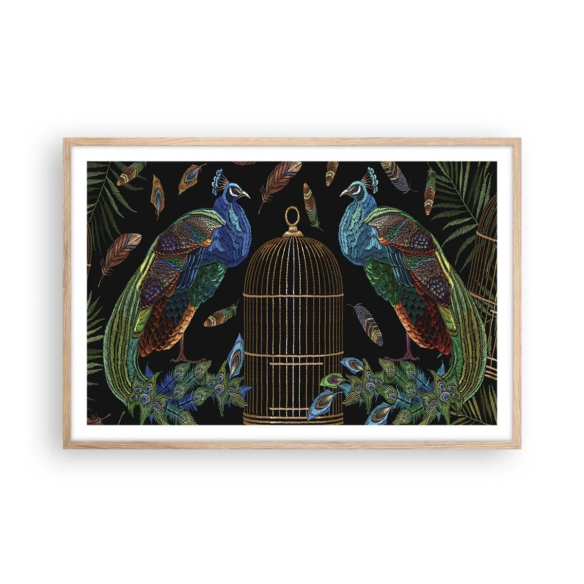 Póster en marco roble claro - Con plumajes reales - 91x61 cm