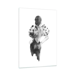 Cuadro sobre vidrio - Impresiones sobre Vidrio - Silueta en blanco y negro de una mujer con un traje elegante. - 50x70cm - Pasa justo por aquí - Decoración de pared moderna para salón y dormitorio ARTTOR