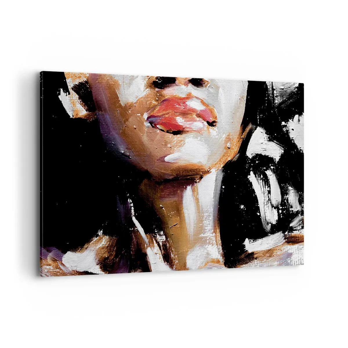 Cuadro sobre lienzo - Impresión de Imagen - Retrato de una mujer en un estilo pictórico expresivo sobre un fondo oscuro. - 120x80cm - Orgullo sin prejuicios - Decoración de pared moderna para salón y dormitorio ARTTOR