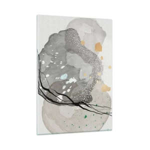 Cuadro sobre vidrio - Impresiones sobre Vidrio - Formas orgánicas y manchas en colores apagados con detalles. - 50x70cm - Composición orgánica - Decoración de pared moderna para salón y dormitorio ARTTOR