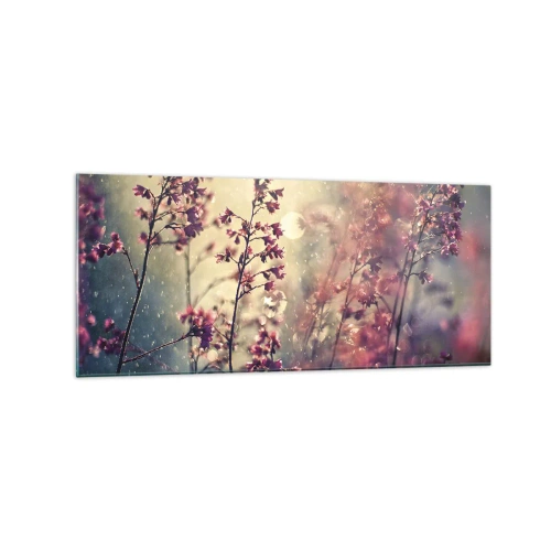 Cuadro sobre vidrio - Impresiones sobre Vidrio - Flores a la luz del sol con la naturaleza como telón de fondo - 120x50cm - Jardín secreto - Decoración de pared moderna para salón y dormitorio ARTTOR