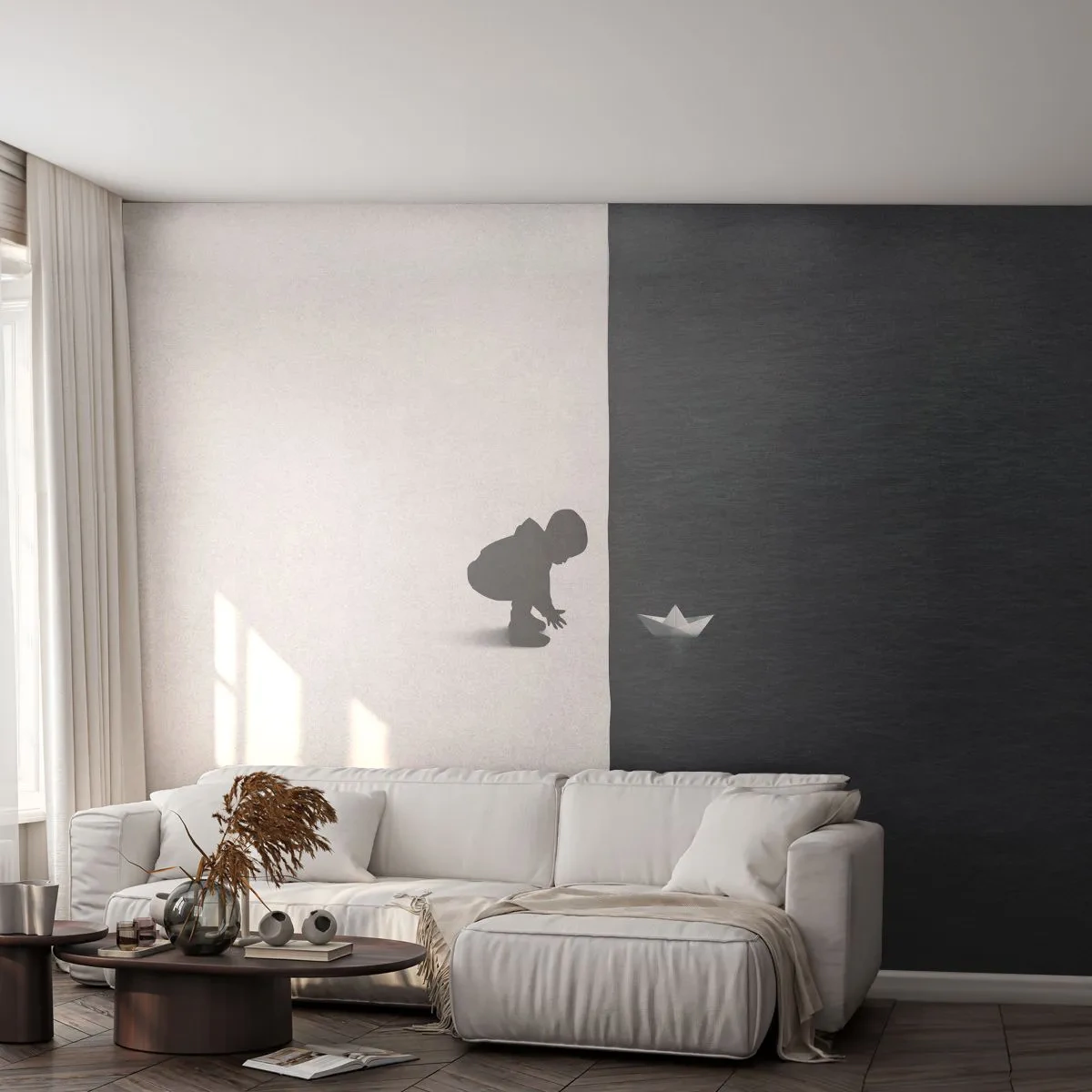 Fotomural Standard Eco - Una gran expedición náutica - Niño, En blanco y negro, Agua - 350x256 cm