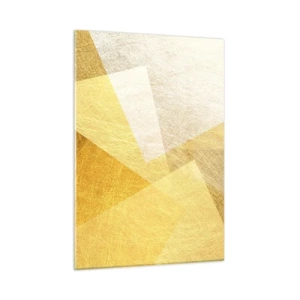 Cuadro sobre vidrio - Impresiones sobre Vidrio - Formas geométricas doradas con textura metálica y ligera. - 50x70cm - Tiempo de geometría - Decoración de pared moderna para salón y dormitorio ARTTOR