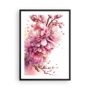 Póster en marco negro - Delicadas flores de cerezo rosadas en plena floración sobre un fondo claro. - 50x70cm - Flor de cerezo - Decoración de pared moderna para salón y dormitorio ARTTOR