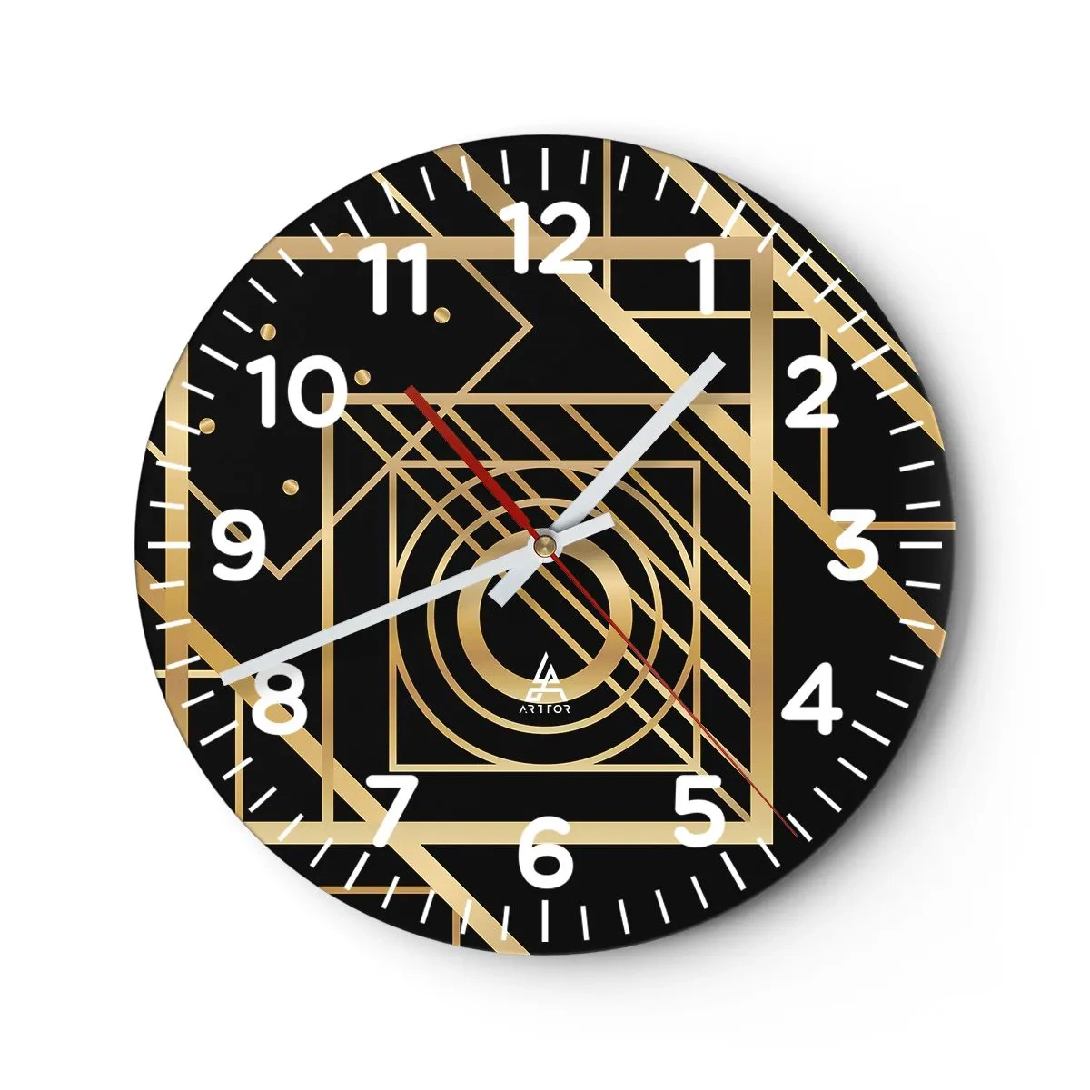 Reloj de pared - Reloj de vidrio - Geometría dorada - 40x40 cm