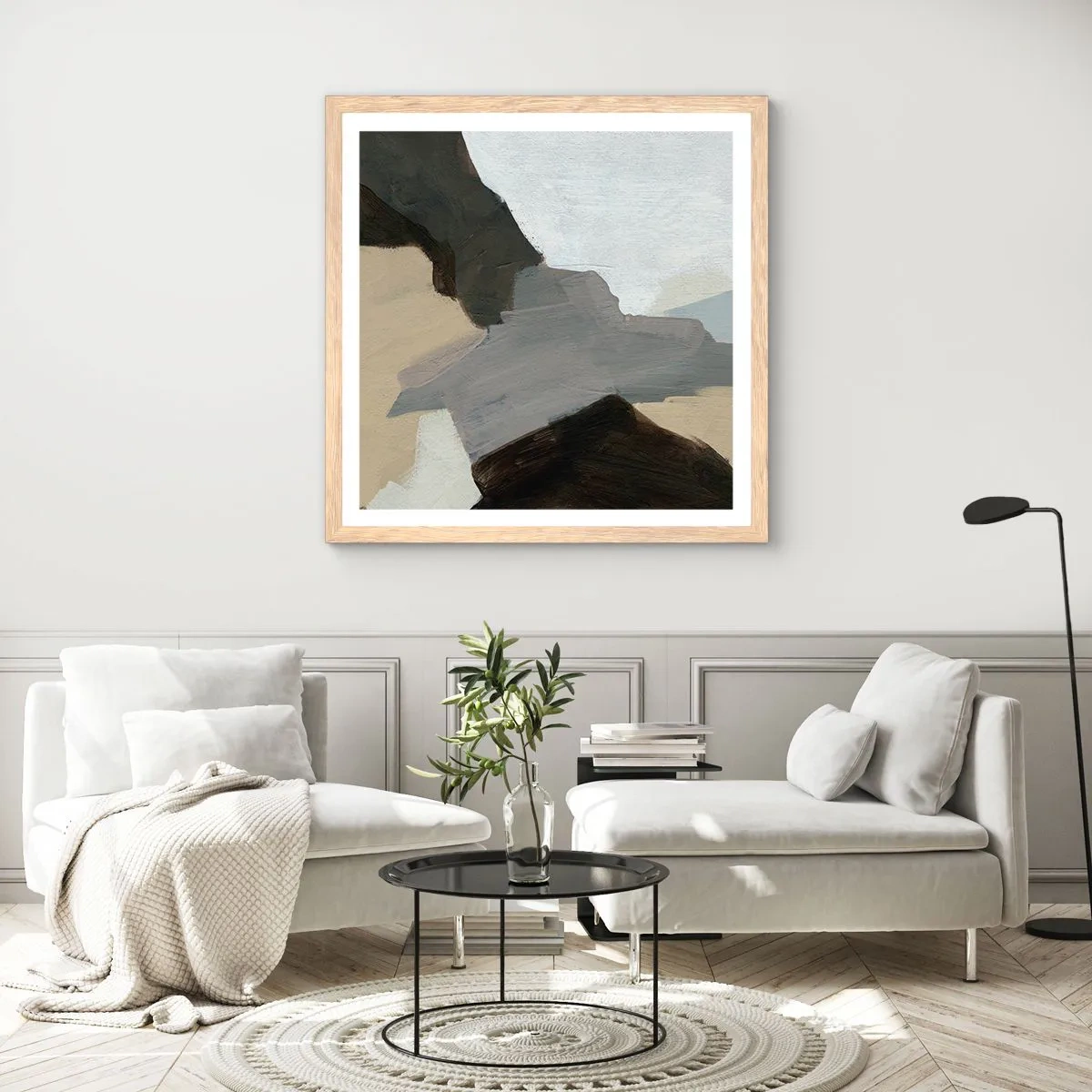 Póster en marco roble claro - Abstracción: partes del gris - 40x40 cm