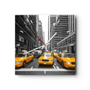 Reloj de pared - Reloj de vidrio - Taxis amarillos en las calles de Nueva York - 30x30cm - Nosotros somos los que damos color a la ciudad - Decoración de pared moderna para salón y dormitorio ARTTOR