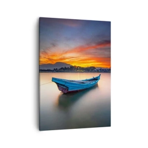 Cuadro sobre lienzo - Impresión de Imagen - Un barco en el agua durante una pintoresca puesta de sol. - 50x70cm - Se avecina una buena noche - Decoración de pared moderna para salón y dormitorio ARTTOR