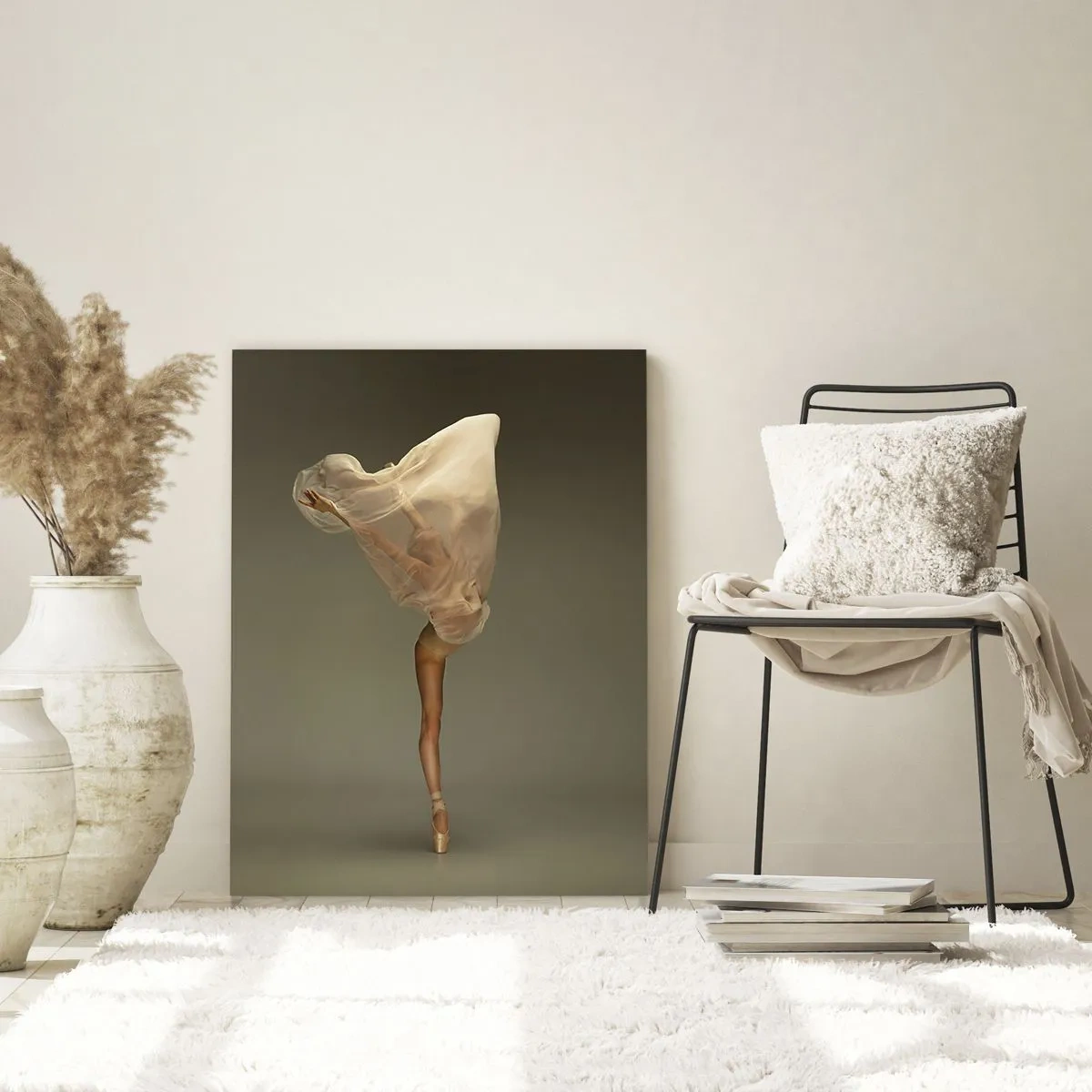 Cuadro sobre vidrio - Impresiones sobre Vidrio - Una bailarina en una pose delicada con el velo levantado. - 50x70cm - A punto de volar - Decoración de pared moderna para salón y dormitorio ARTTOR