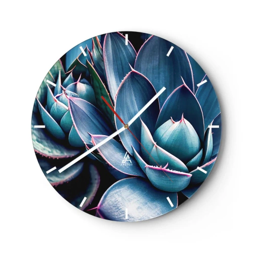 Reloj de pared - Reloj de vidrio - Deliciosas rosetas de suculentas en tonos turquesa y morado. - 30x30cm - Fuerza vital - Decoración de pared moderna para salón, cocina y dormitorio ARTTOR