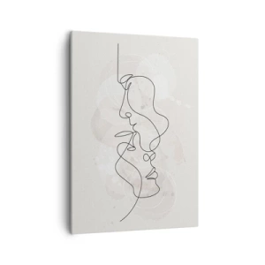 Cuadro sobre lienzo - Impresión de Imagen - Esquema abstracto de dos caras sobre un fondo claro - 50x70cm - En un abrazo - Decoración de pared moderna para salón y dormitorio ARTTOR