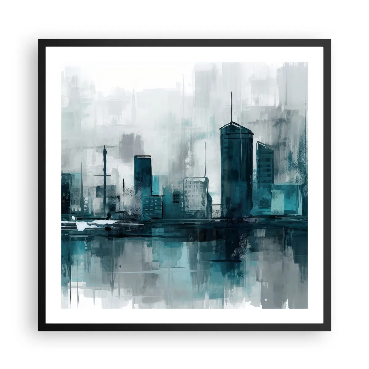 Póster en marco negro - Ciudad color lluvia - 60x60 cm