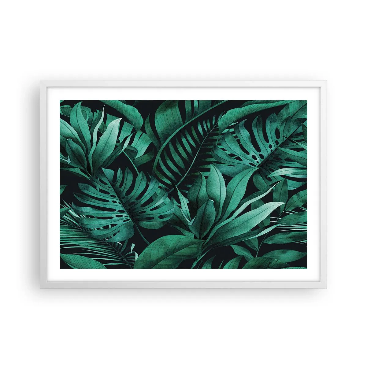 Póster en marco blanco - Profundidad del verde tropical - 70x50 cm
