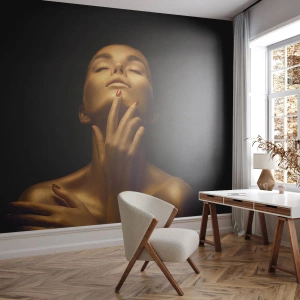 Fotomural Premium Canvas - Como seda dorada - Mujer, cara de mujer, Cuerpo - 150x105 cm
