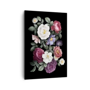 Cuadro sobre lienzo - Impresión de Imagen - Flores en varios colores sobre fondo negro. - 70x100cm - De un jardín inglés - Decoración de pared moderna para salón y dormitorio ARTTOR