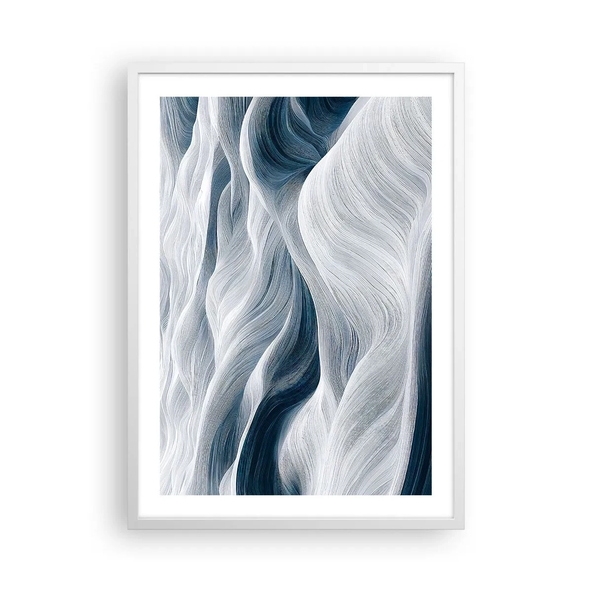 Póster en marco blanco - Olas blancas y azules - 50x70 cm