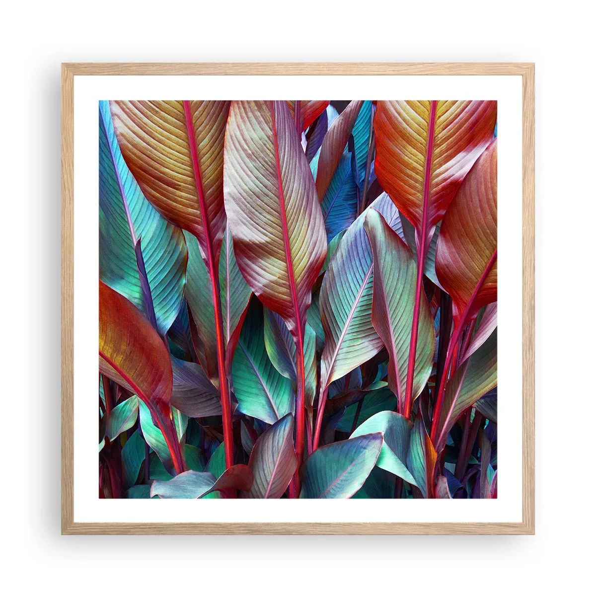 Póster en marco roble claro - Un matorral de colores - 60x60 cm
