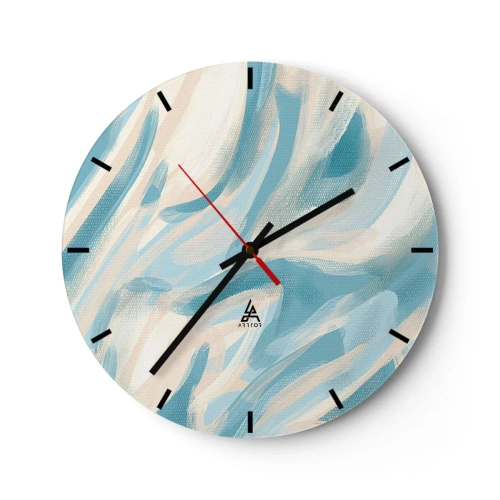 Reloj de pared - Reloj de vidrio - Rayas pastel abstractas en azul y beige - 30x30cm - Brisas primaverales - Decoración de pared moderna para salón, cocina y dormitorio ARTTOR